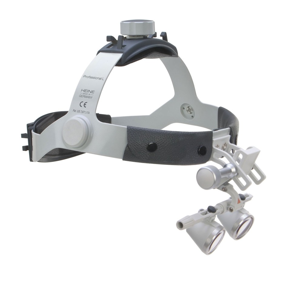 HEINE HR 2.5x binocular loupes on Professional L headband