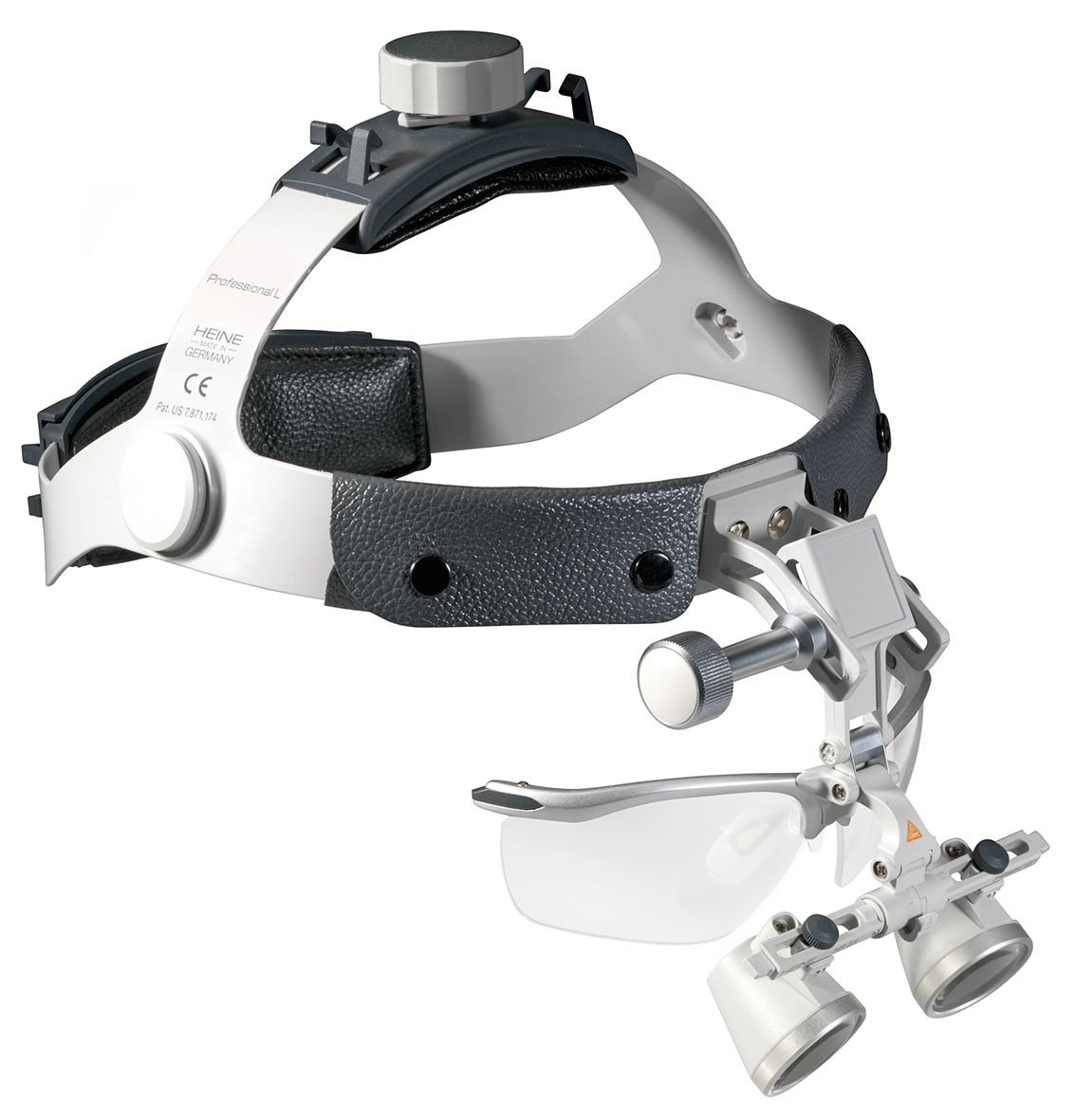 HEINE HR 2.5x loupes on Professional L headband with S-GUARD